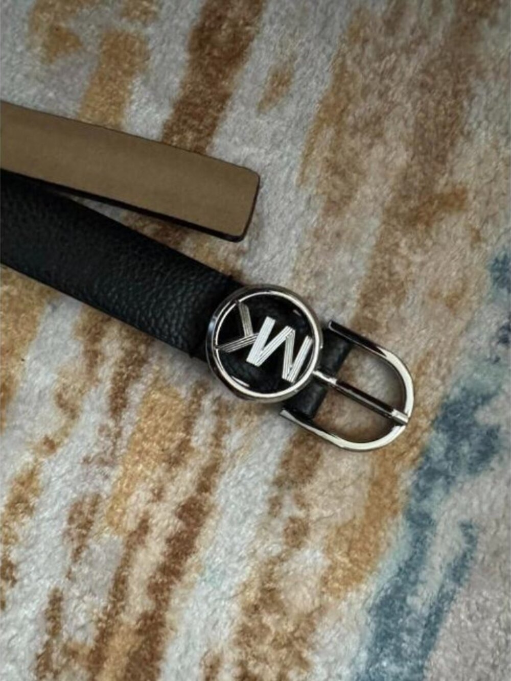 Michael Kors Black Pebbled Leather MK Logo Buckle Belt S